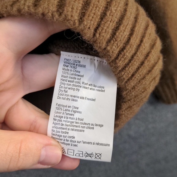 Timberland Men's 1/4 Zip Pullover Knit Sweater Brown XL Chest Stripe Lambswool - Picture 10 of 13